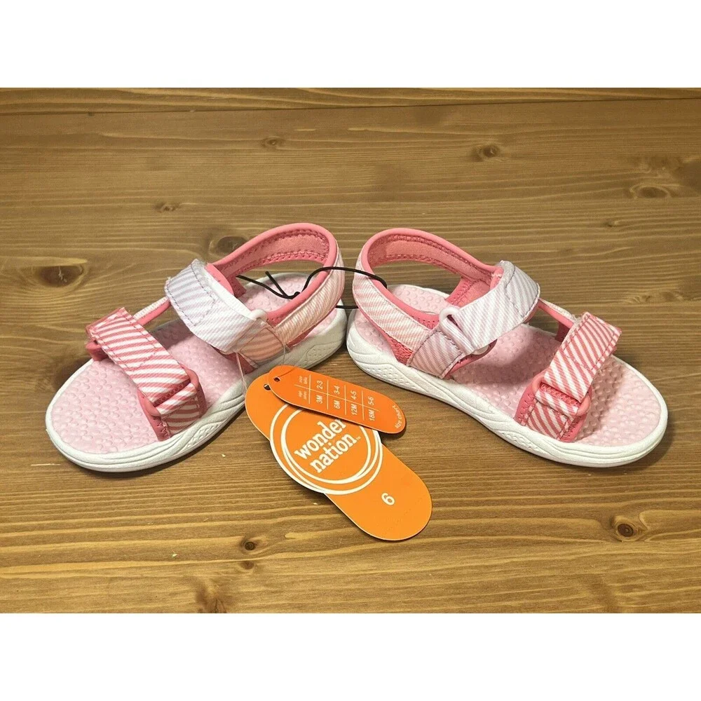 Wonder Nation Infant Toddler Girls Size 5 Sandals Pink Stripe Adjustable NWT